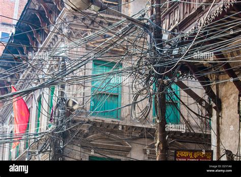 power lines  kathmandu thamel nepal stock photo alamy