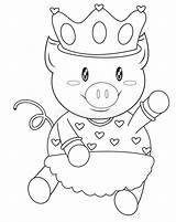 Pig Crown Coloring Book Kids Illustration sketch template