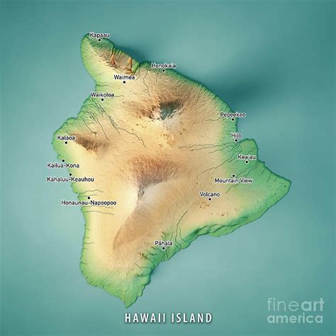 island  hawaii  render topographic map cities digital art  frank ramspott pixels