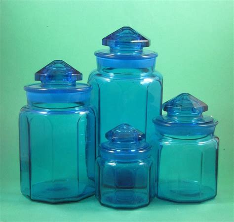 Set Of 4 Vintage Colonial Cobalt Blue Glass Apothecary L E Smith