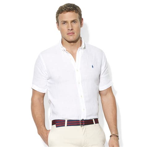 ralph lauren classic fit short sleeve solid linen sport shirt  white  men lyst