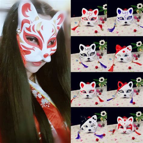 Half Face Fox Mask Japanese Anime Hand Painted Kitsune