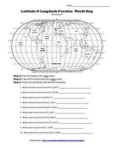 latitude  longitude worksheets  kids  blank world map