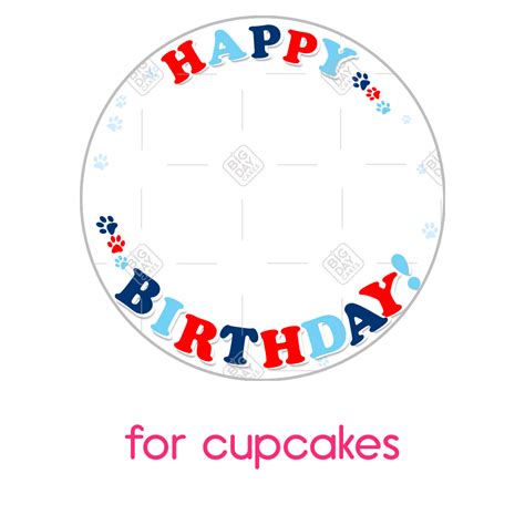 happy birthday paw prints frame cupcake