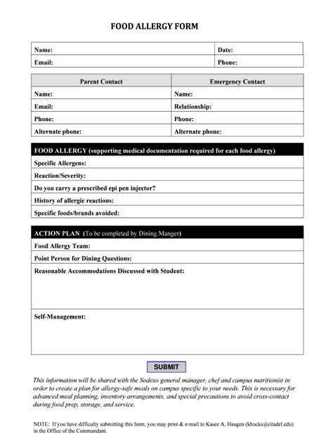 printable allergy form template complete  ease airslate signnow