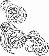 Steampunk Gears Drawing Cogs Gear Embroidery Designs Corner Drawings Clockwork Patterns Coloring Stencil Compass Pages Tattoo Pattern Paper Punk Steam sketch template