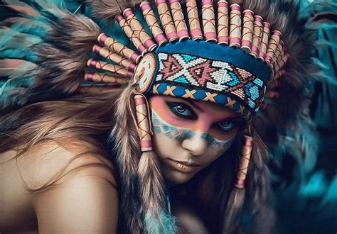 Girl Native American Indian Headdress Warrior Woman Canvas