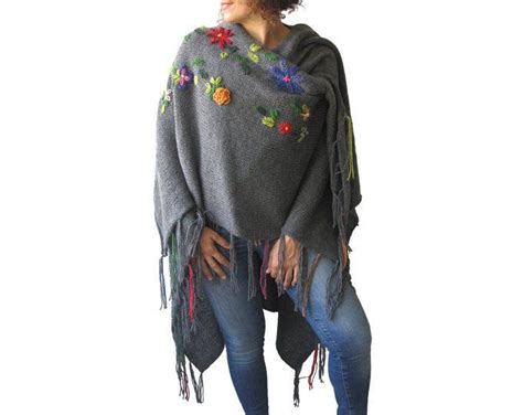 new beige pelerine poncho with flowers by afra hand