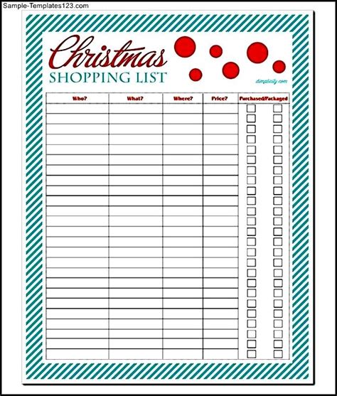 christmas shopping list  printable  sample templates