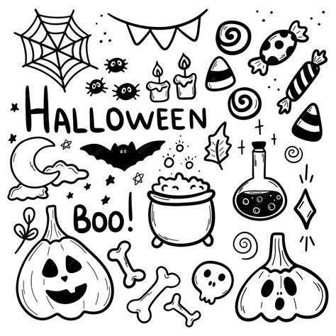halloween vector doodles set hand getekende illustratie voor allerheiligen eenvoudige decoratie
