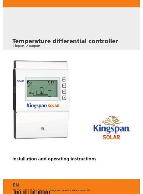 kingspan temperature differential controller installation  operating instructions manual