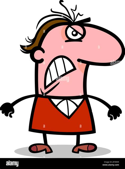 cartoon illustration  funny angry  furious man comic character