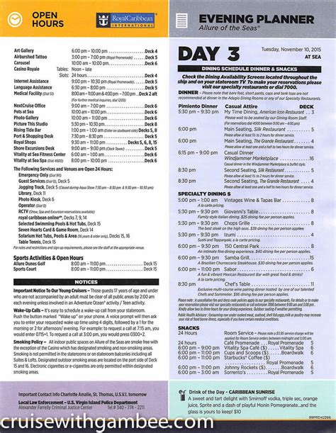 allure of the seas daily cruise compass paper cruise