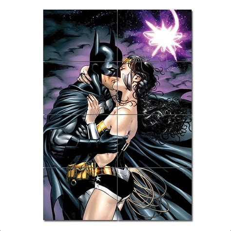 Batman Kissing Wonder Woman Comic Block Giant Wall Art Poster