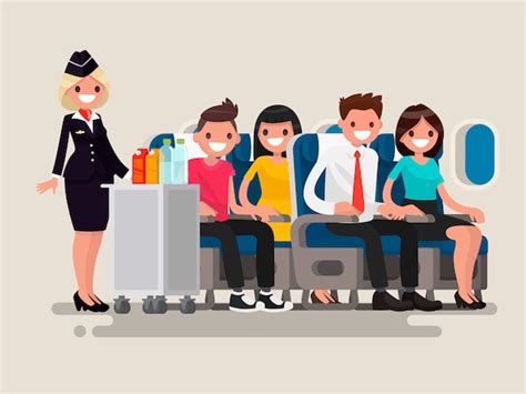 Premium Vector Flight Attendant Serving Drinks To Passengers On Board