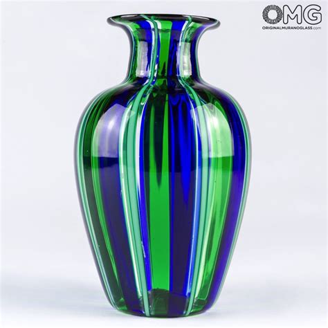 Vase Filigree Cannes Blue Green Original Glass Murano