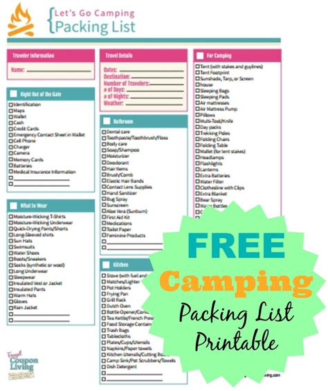 family camping packing list printable camping games  kids