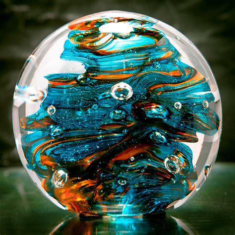 Solid Glass Sculpture 13r6 Teal And Orange Glass Art By David Patterson