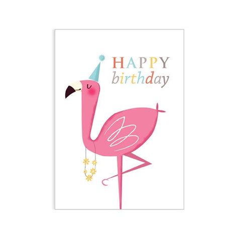 pink flamingo happy birthday card  lisadoodle  etsy