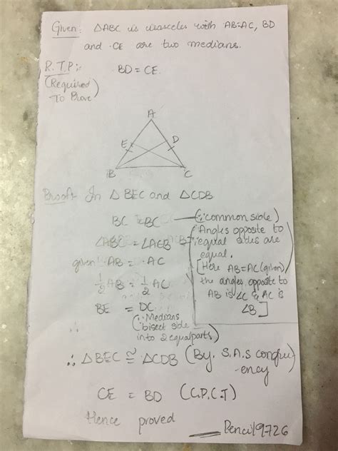 In An Isosceles Triangle Abc With Ab Ac Bd And Ce Are Two Medians