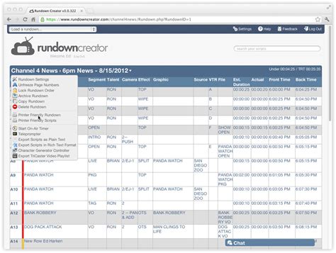 printing rundowns  scripts rundown creator broadcast television