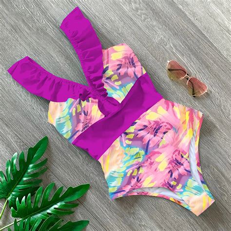 one piece swimsuits 2020 sexy strip print swimwear women swimsuit push