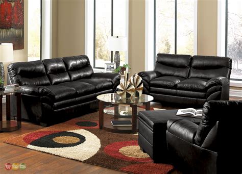 casual contemporary black bonded leather sofa set living room furniture