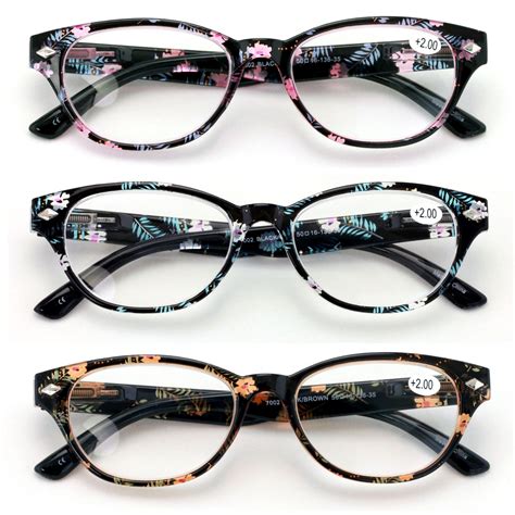 3 Pairs Women Classic Floral Readers With Spring Hinge Oval Reading