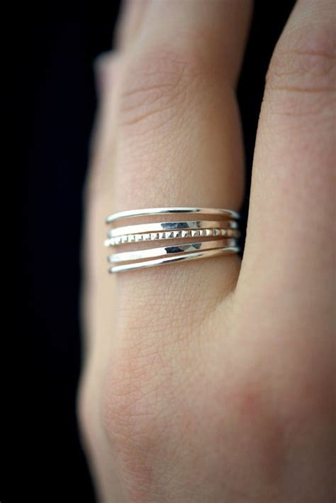 medium thickness sterling silver lined stacking ring set silver stack