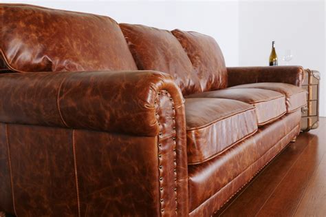 Hudson Antique Hand Rubbed Leather Sofa Brisbane Australia