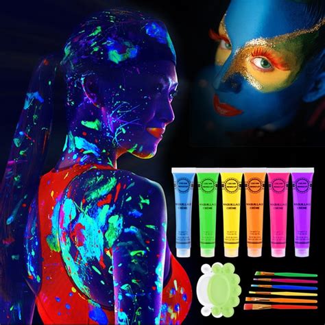 6pcs 6 Colors Uv Blacklight Reactive Face And Body Glow Paint Art Party