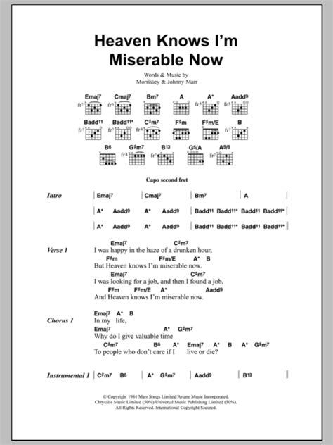 heaven knows i m miserable now sheet music the smiths guitar chords