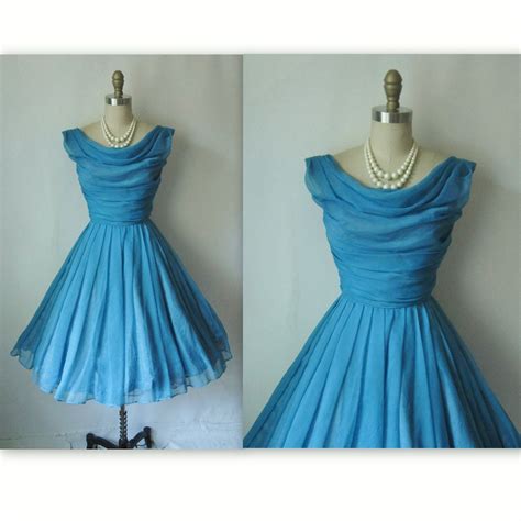 50s Prom Dress Vintage 1950s Blue Chiffon Prom