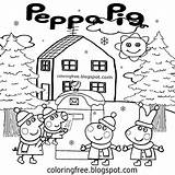 Peppa Pig Coloring Pages Printable Christmas Color Kids Drawing Cartoons Letter Simple Super sketch template