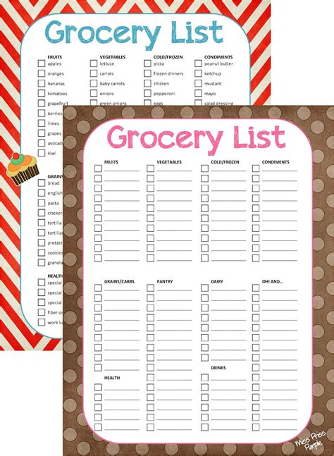 printable grocery shopping list  printable templates
