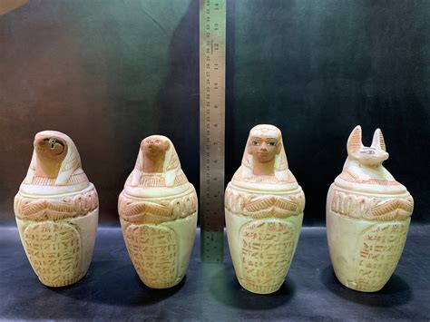 huge set  canopic jars   ancient egyptian alabaster etsy