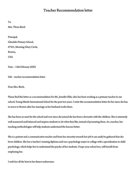 sample letter  recommendation  principal position collection