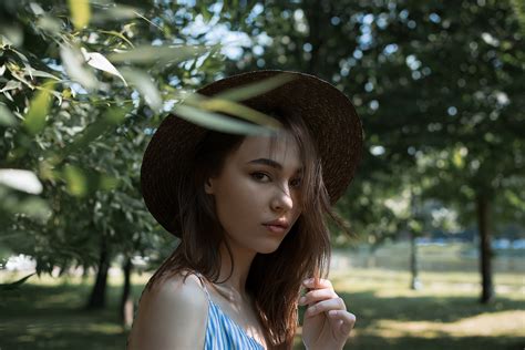 Wallpaper Model Looking At Viewer Portrait Women With Hats Straw