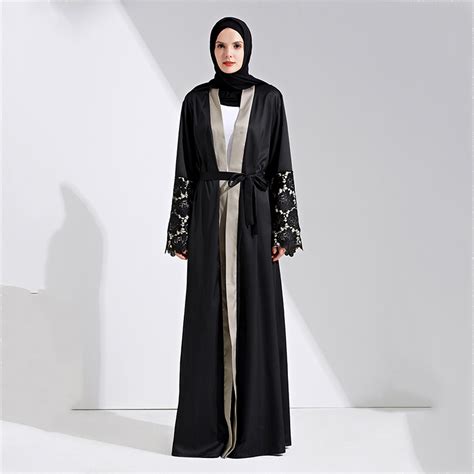 muslim lace maxi dress open abaya black cardigan long robe gowns tunic