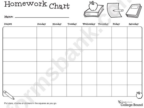 weekly homework chart template printable