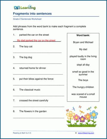 turn fragments  full sentences worksheets  learning