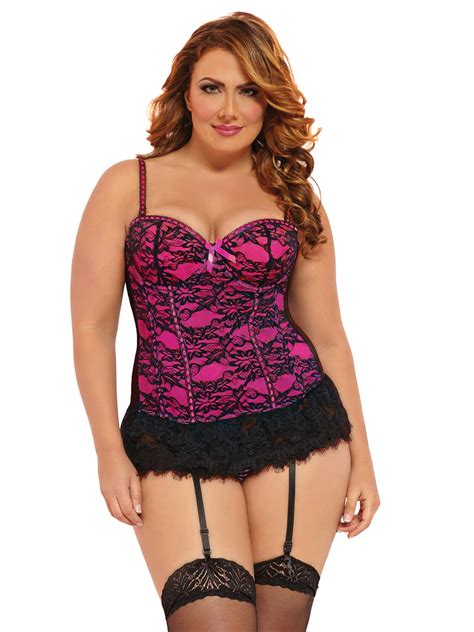 Plus Size Full Figure Underwire Lace Overlay Bustier Lingerie 1x 2x Hot
