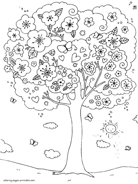coloring pages spring blossoming tree coloring pages printablecom