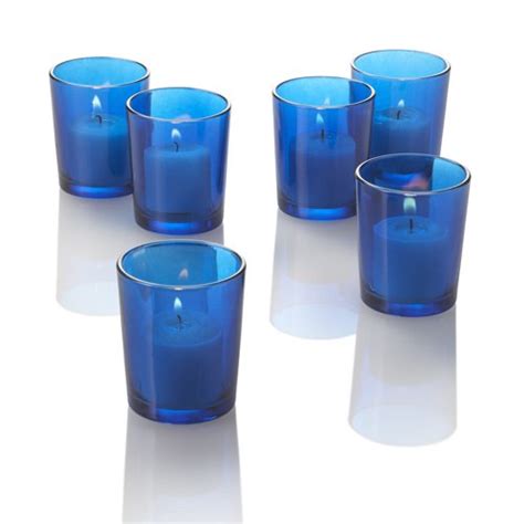 Set Of 12 Colored Glass Votive Candle Holders Blue Stained Glass Options