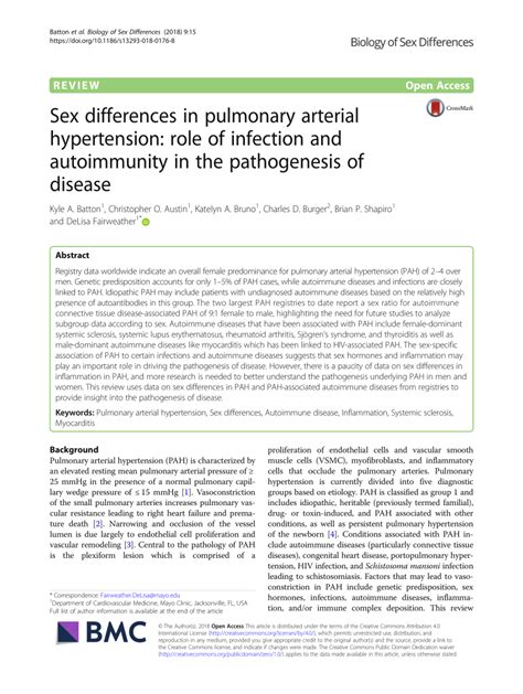 Pdf Sex Differences In Pulmonary Arterial Hypertension Role Of