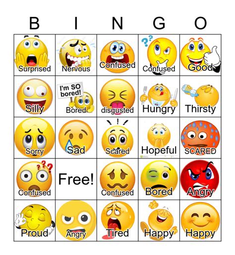feelings bingo card