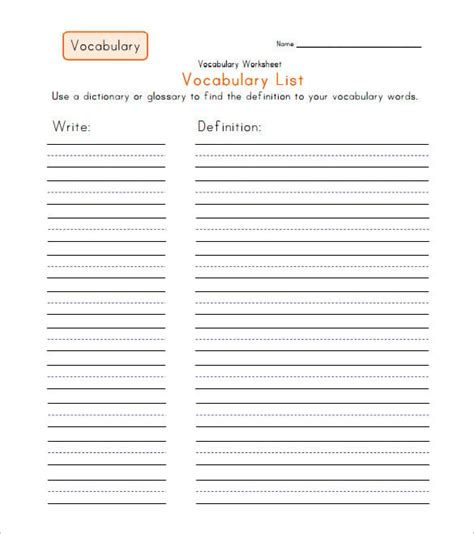 vocabulary test template  printable templates