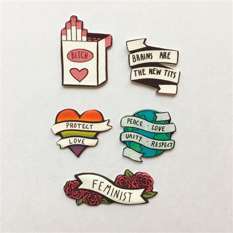 enamel pin collection of feminist flair cute style intersectional feminism quotes pins and