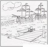 Muelle Barcos Antiguo Embarcadero Vela Dibujosa sketch template