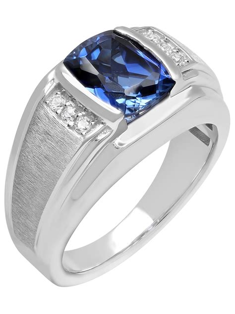 mens sterling silver created blue  white sapphire ring mens ring